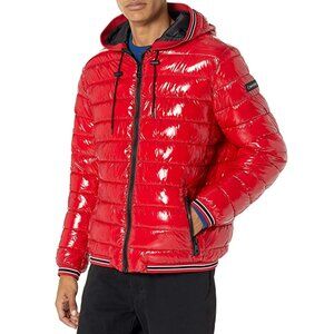 Calvin Klein Men's Jacket Hooded Lightweight Water-Resistant Down Puffer Red